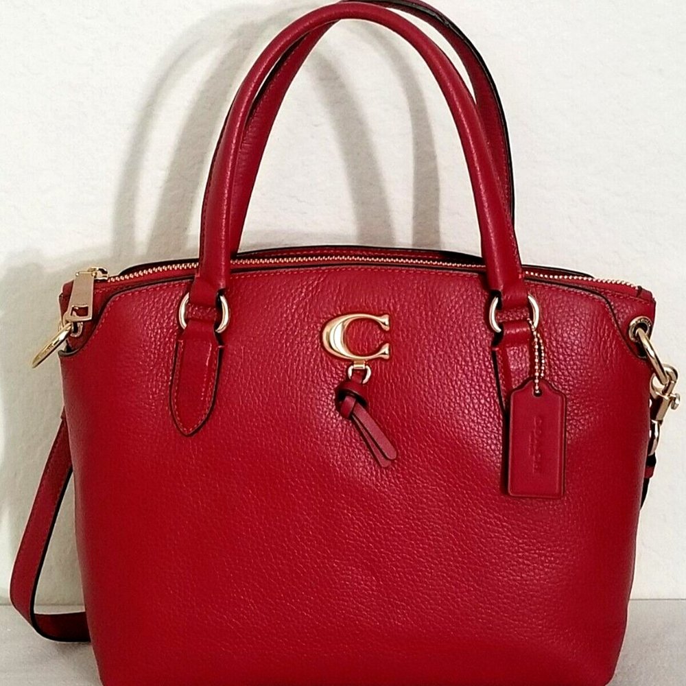 COACH 1317 REMI RED PEBBLED LEATHER GOLD C TOP ZIP CROSSBODY SATCHEL BAG NWT